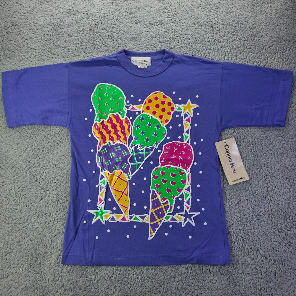 Copper Key Kids Purple Ice Cream Puff Print Graphic T-Shirt Size Medium NWT
